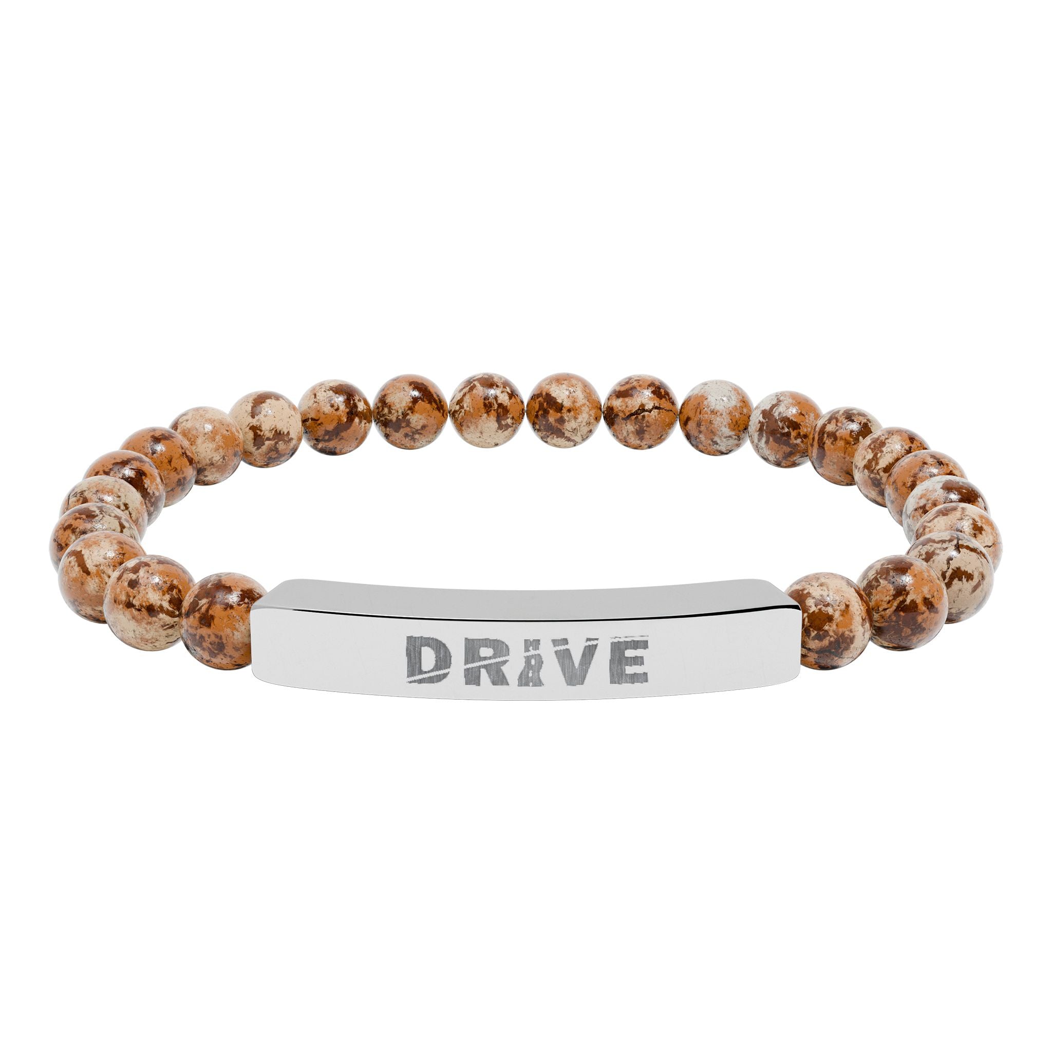 Natural Stone Drive Bar Stretch Bracelet — Engraved Bar Bracelet
