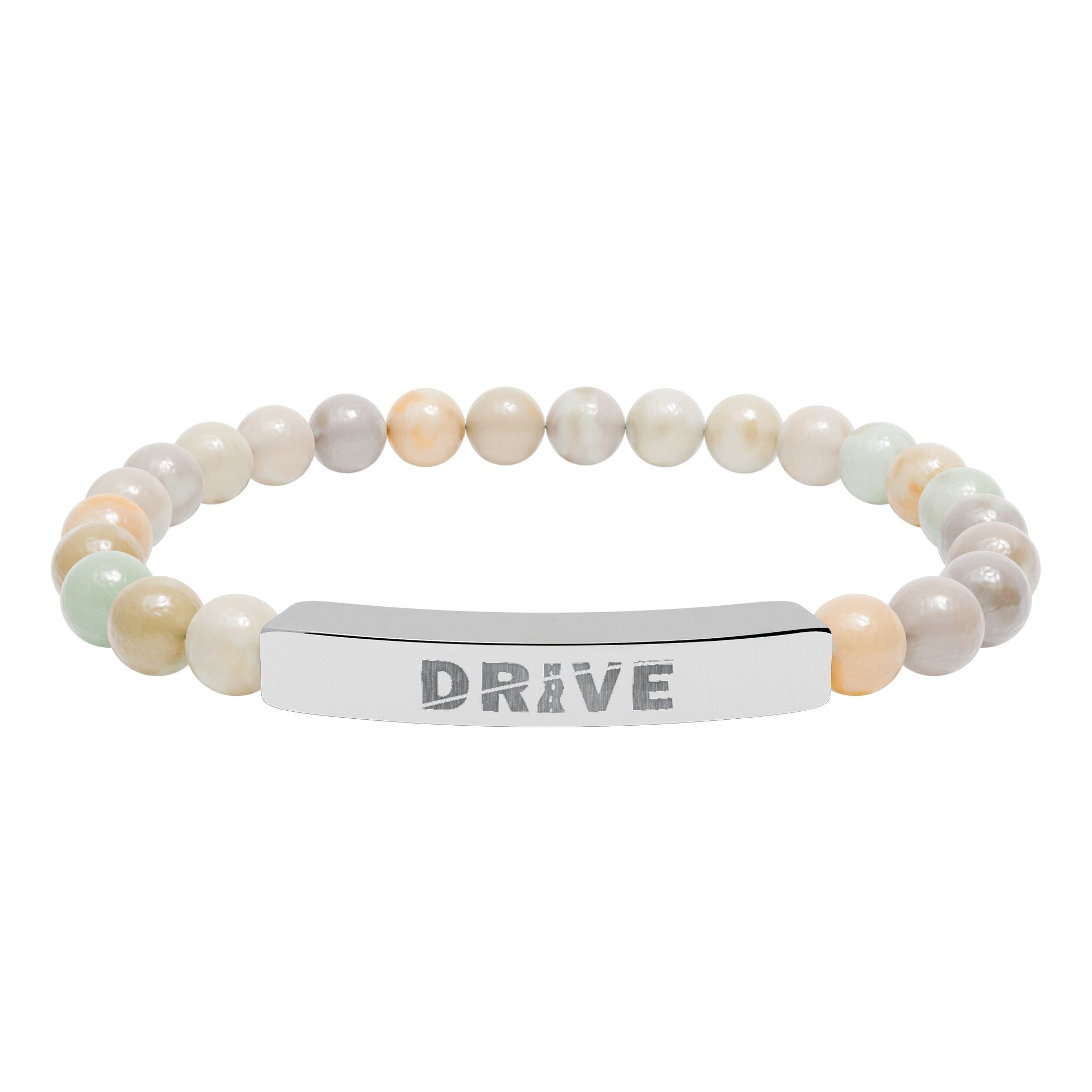 Natural Stone Drive Bar Stretch Bracelet — Engraved Bar Bracelet
