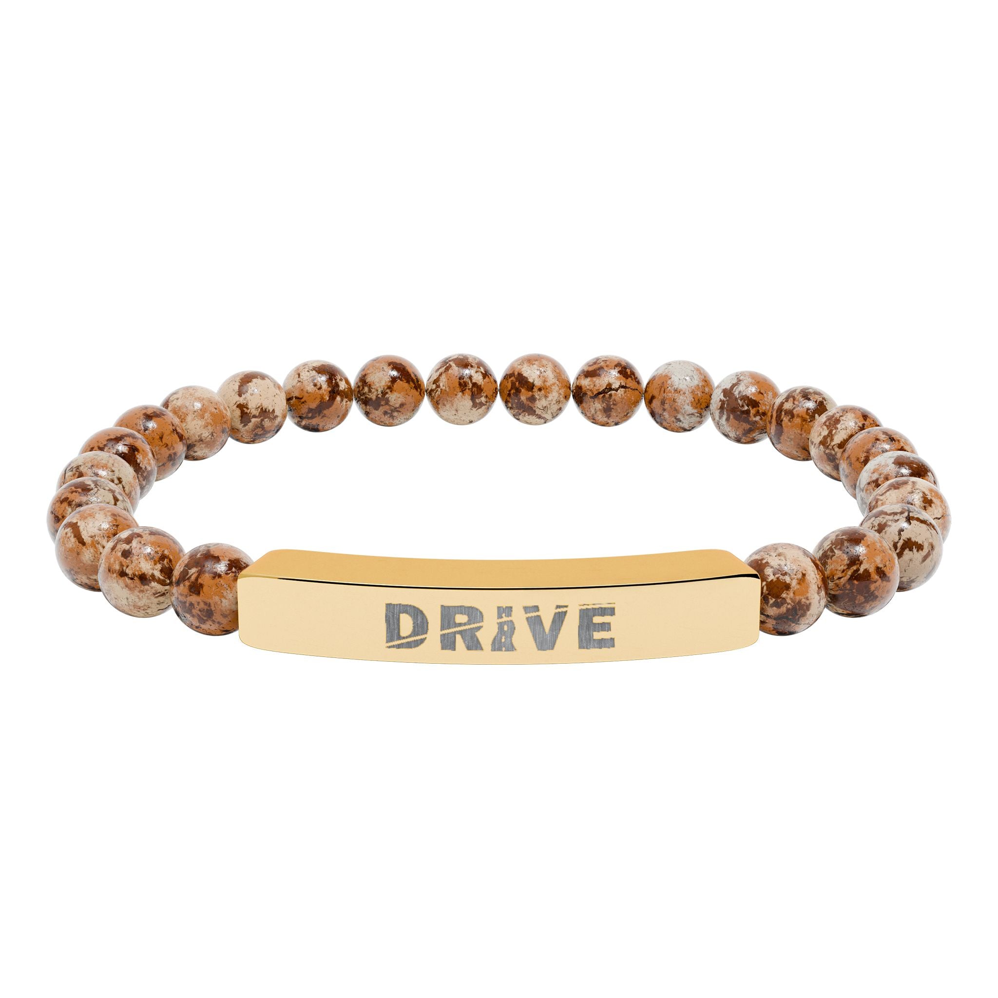 Natural Stone Drive Bar Stretch Bracelet — Engraved Bar Bracelet