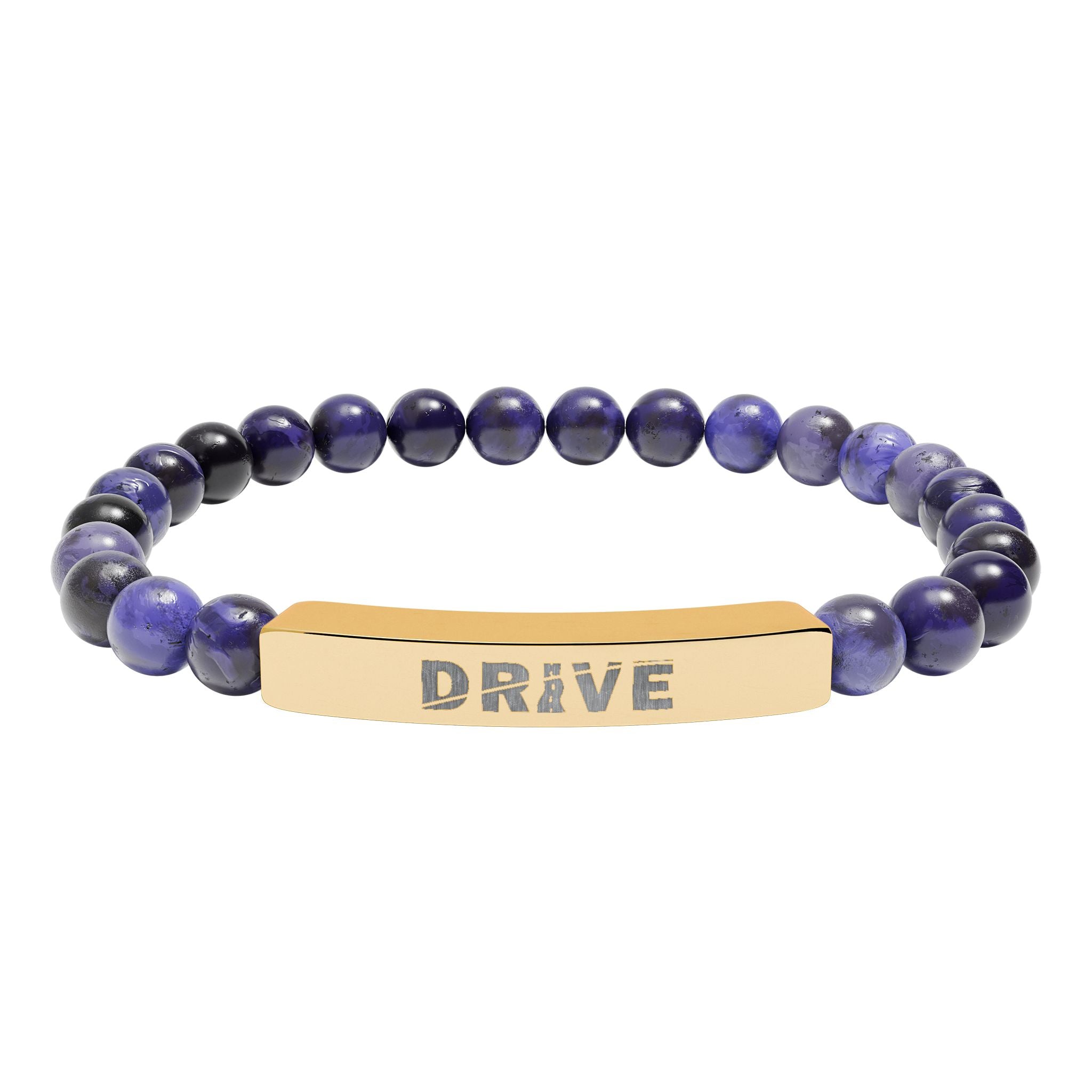 Natural Stone Drive Bar Stretch Bracelet — Engraved Bar Bracelet