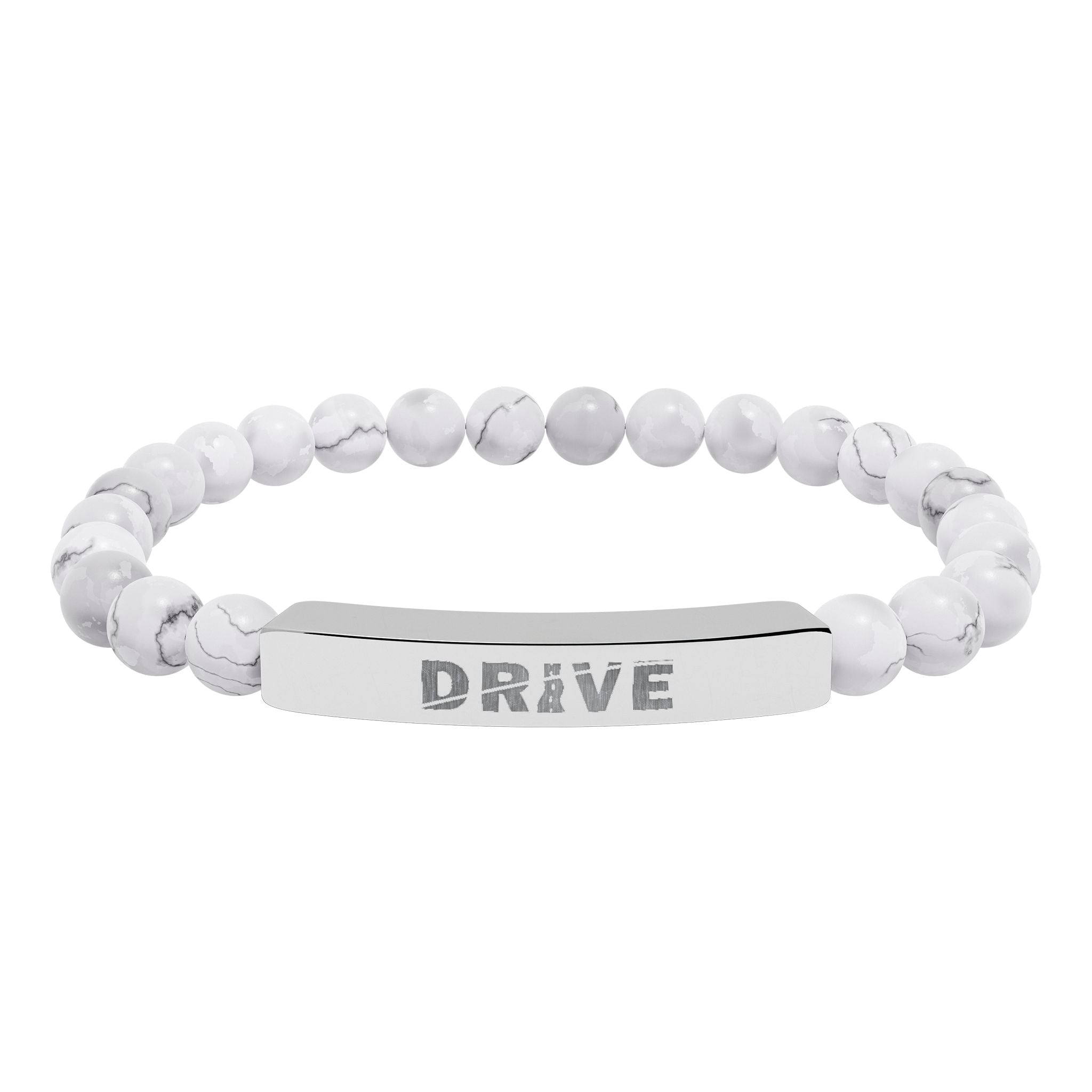 Natural Stone Drive Bar Stretch Bracelet — Engraved Bar Bracelet