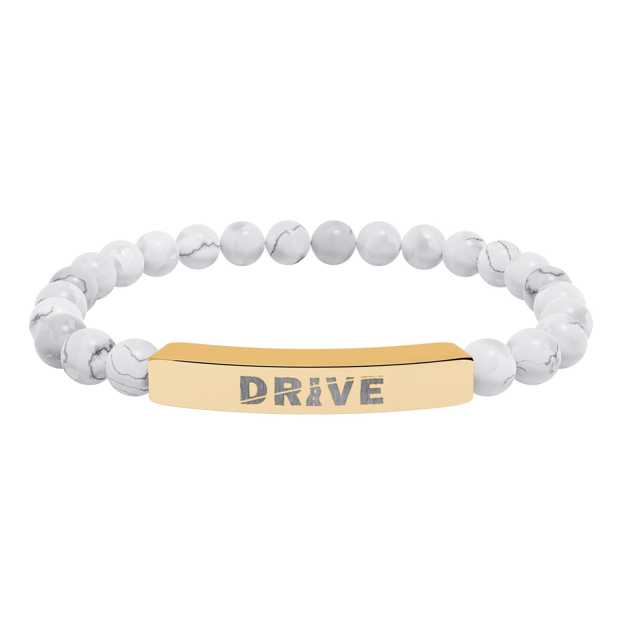 Natural Stone Drive Bar Stretch Bracelet — Engraved Bar Bracelet
