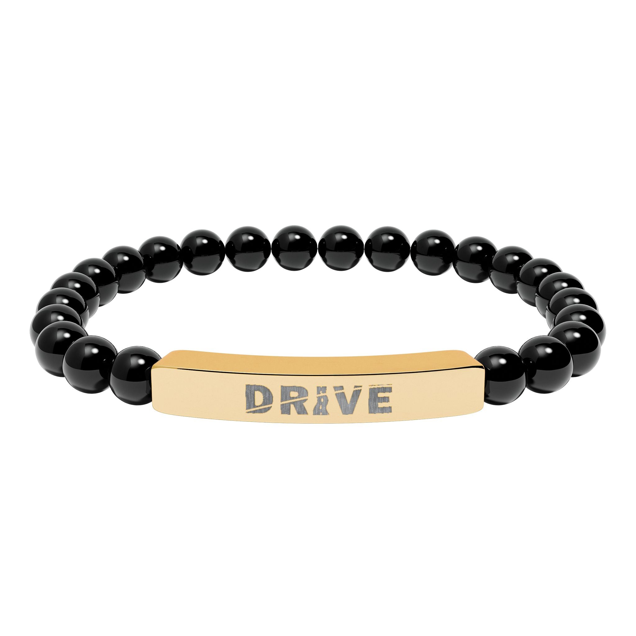 Natural Stone Drive Bar Stretch Bracelet — Engraved Bar Bracelet