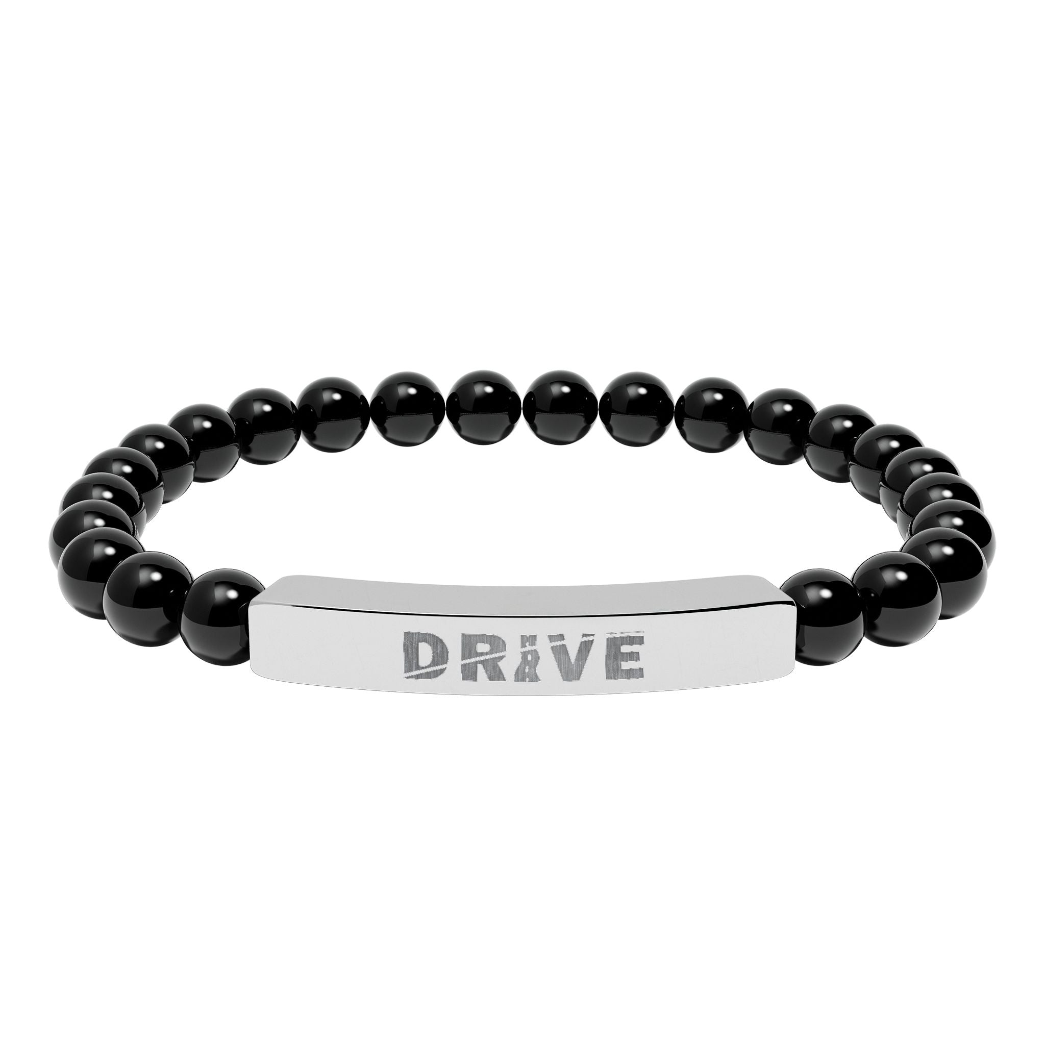 Natural Stone Drive Bar Stretch Bracelet — Engraved Bar Bracelet